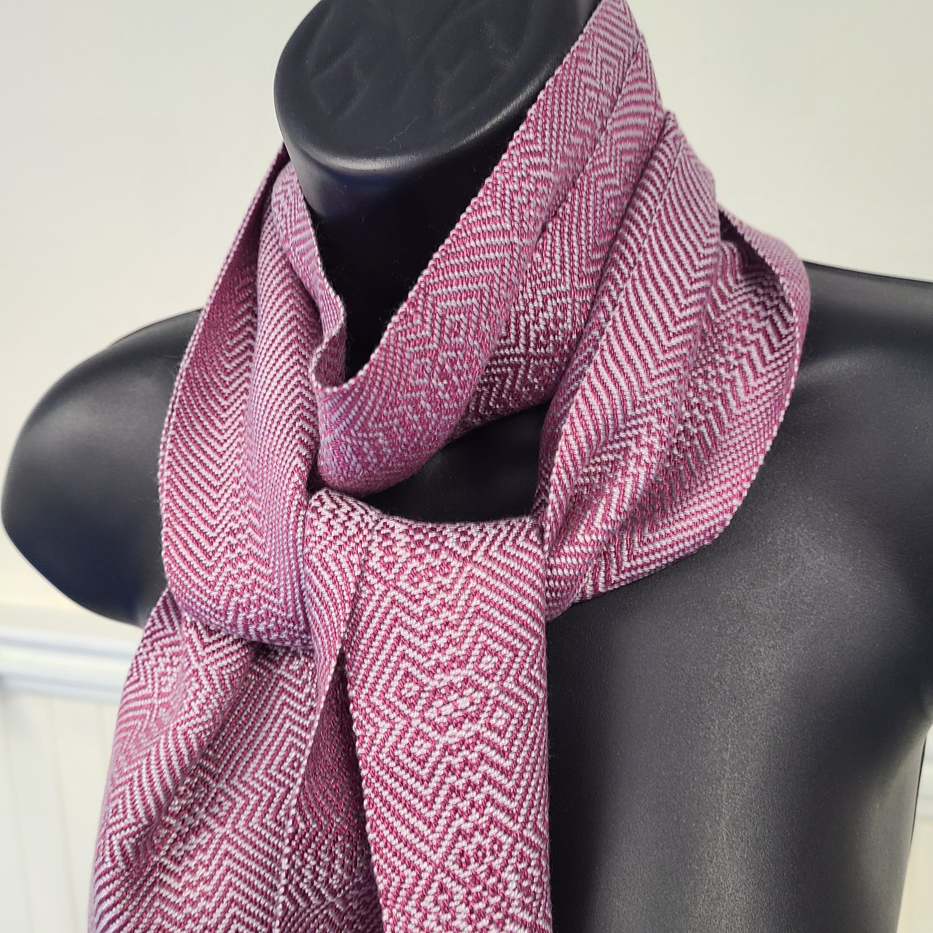 Handwoven Striped Pink and Gray popular Scarf in Mixed Fibers